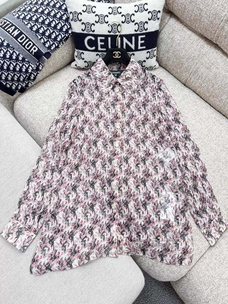 Chanel Chanel Lily pink full-print double C-print silk long-sleev Size XS / US 0-2 / IT 36-38 - 2 Thumbnail