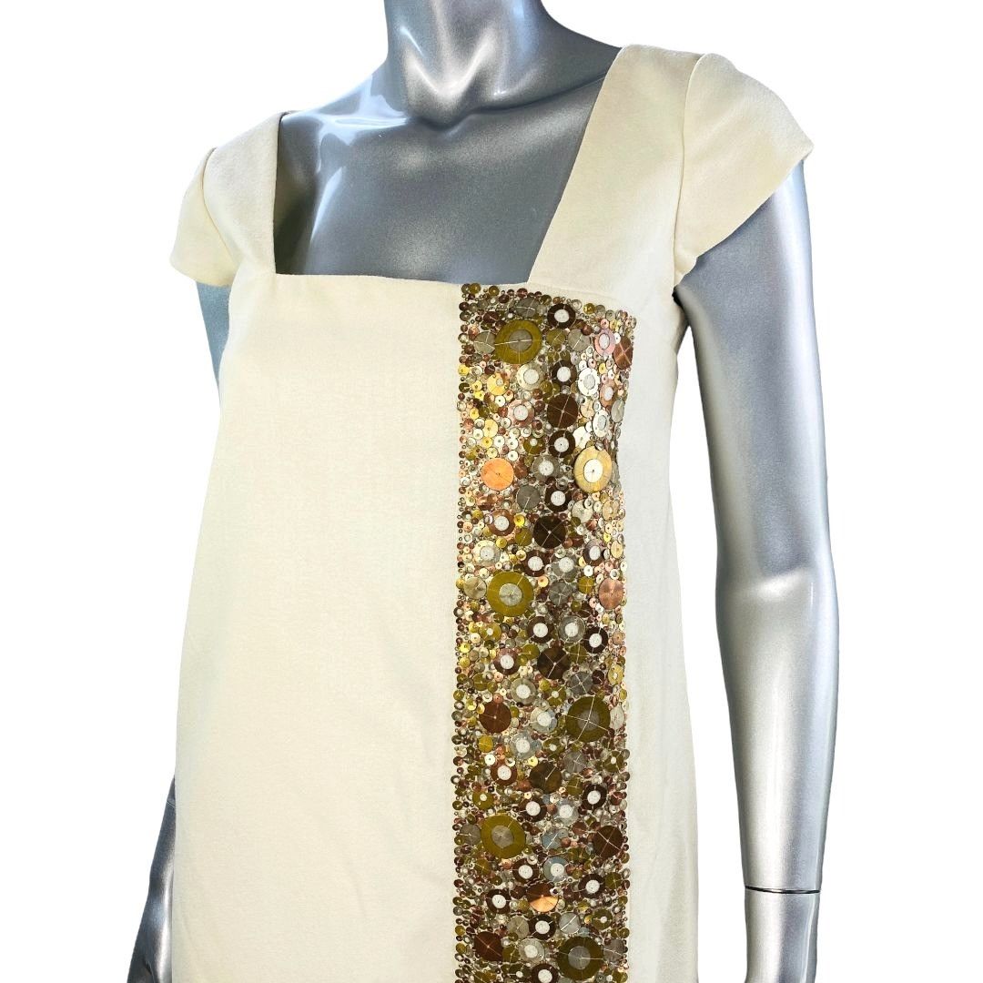 Other Foley & Corina Cream Mini Dress W/ Gold Sequin & Bead Embell Size S / US 4 / IT 40 - 3 Thumbnail