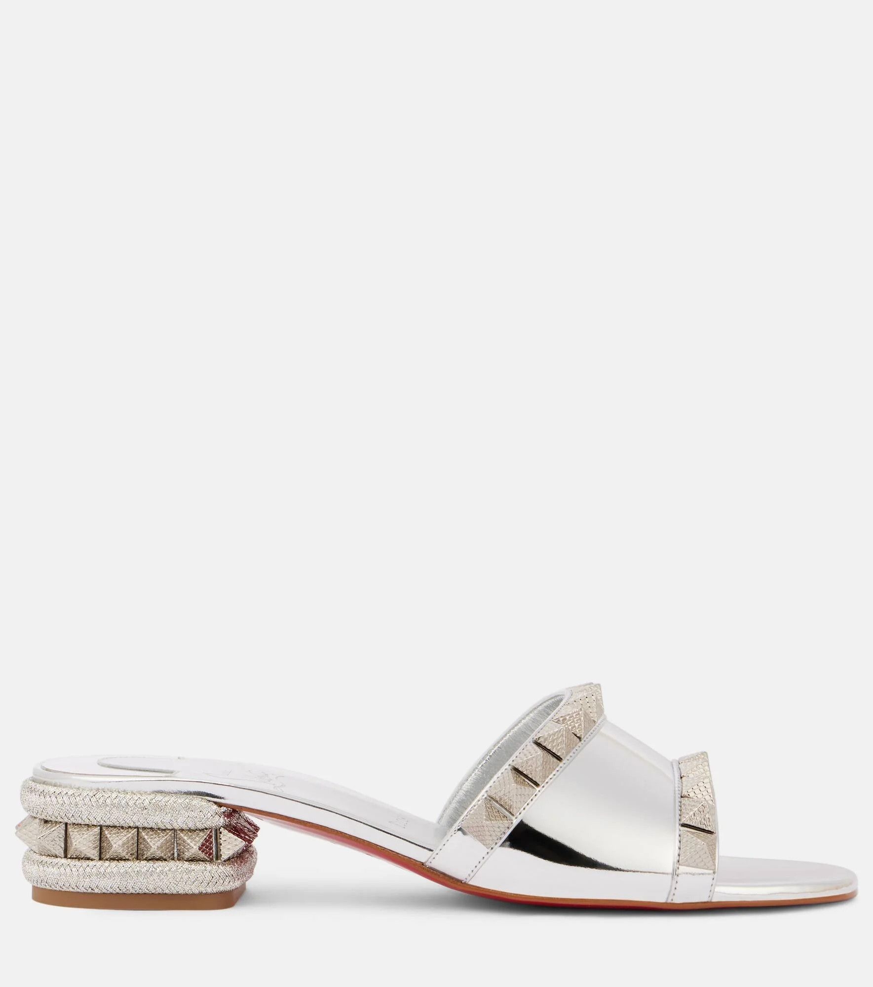 Christian Louboutin os11x0126 Pyramule 30 Mirrored Leather Mules in Silver Size US 8 / IT 38 - 4 Thumbnail
