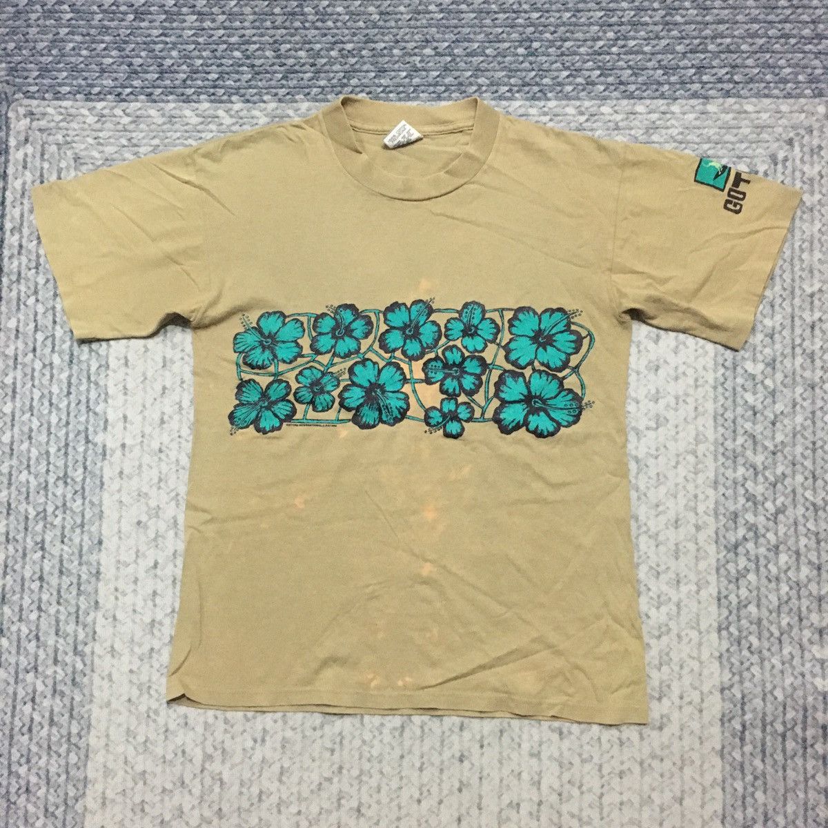 image of Distressed Vintage 95’ Gotcha Flowers Tees in Brown, Men's (Size Small)