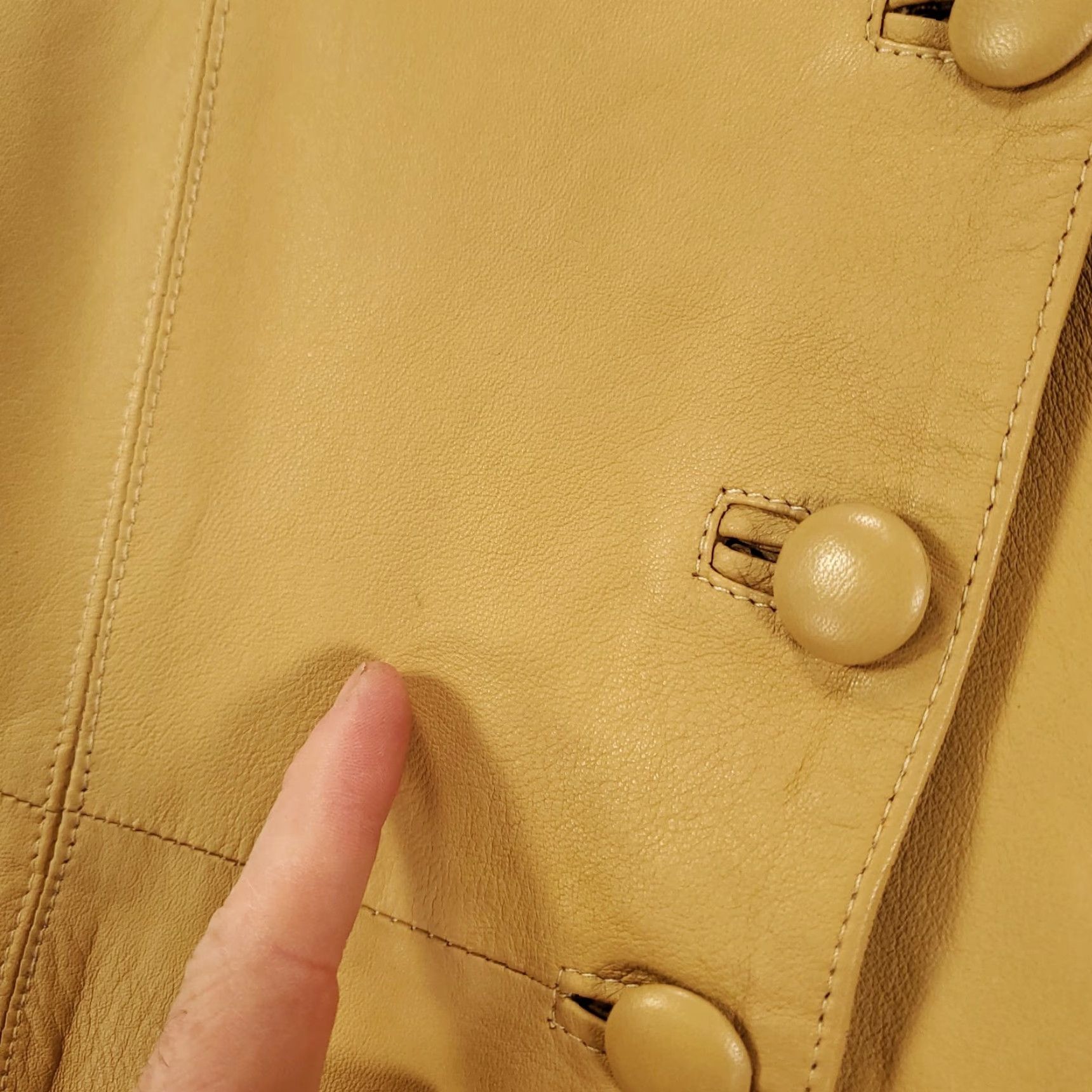 Vintage Ponte Vecchio Leather Jacket Womens Small S Tan Yellow Lined Button Up Mid-Length Long Sleeve Jacket Casual Basic 90s Classic Designer Italian French? Size S / US 4 / IT 40 - 5 Thumbnail