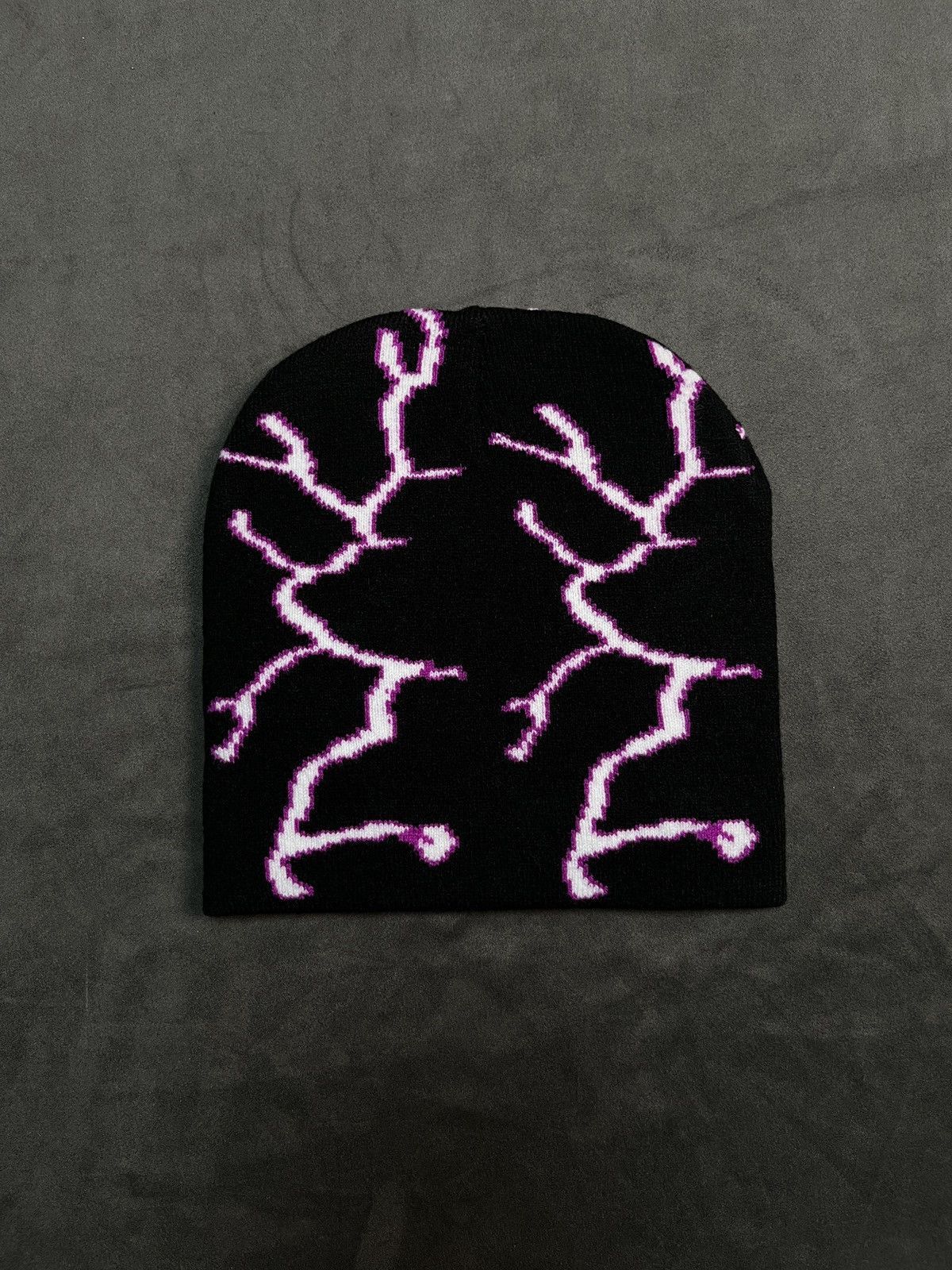 Japanese Brand Y2k Lightning Graphic Pattern Knitted No Cuff Black Beanie Size ONE SIZE - 4 Thumbnail
