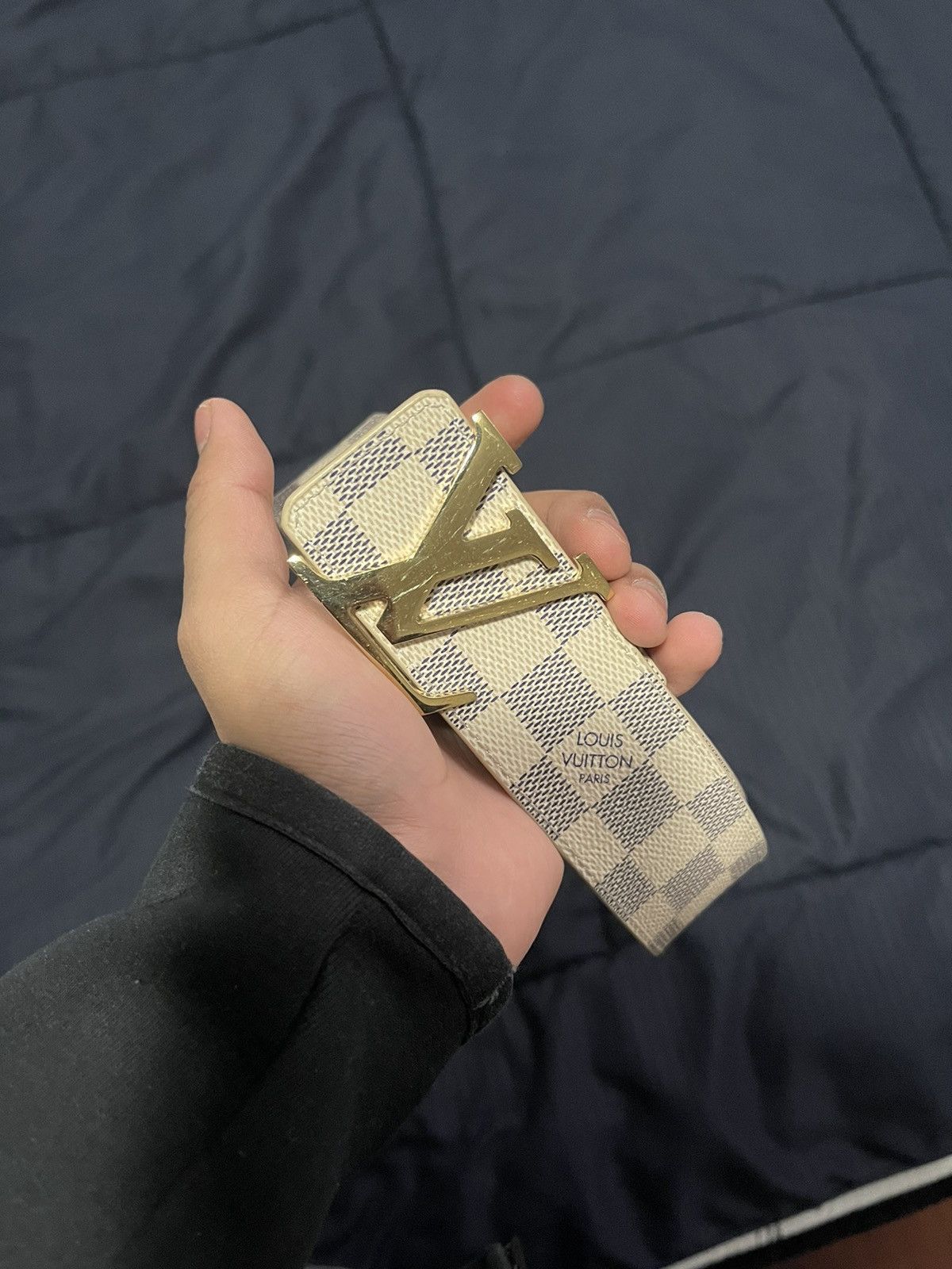 image of Louis Vuitton Belt Initiales Damier in White, Men's (Size 28)