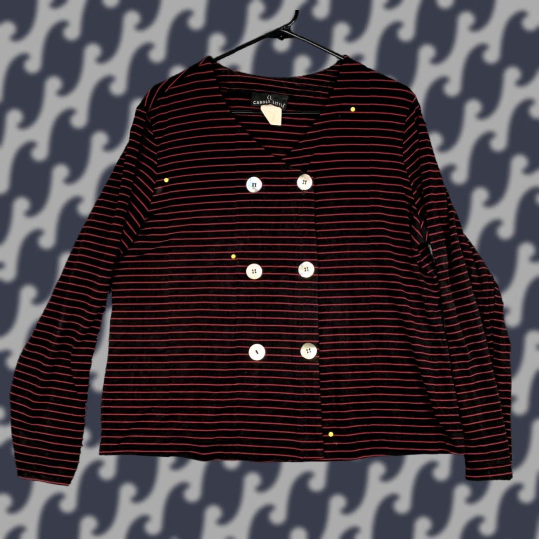 Vintage VTG Carole Little Shirt Womens Large Black Red Stripe Mother of Pearl Button USA Dressy Bohemian 90s Style Blouse Women Size L / US 10 / IT 46 - 1 Thumbnail