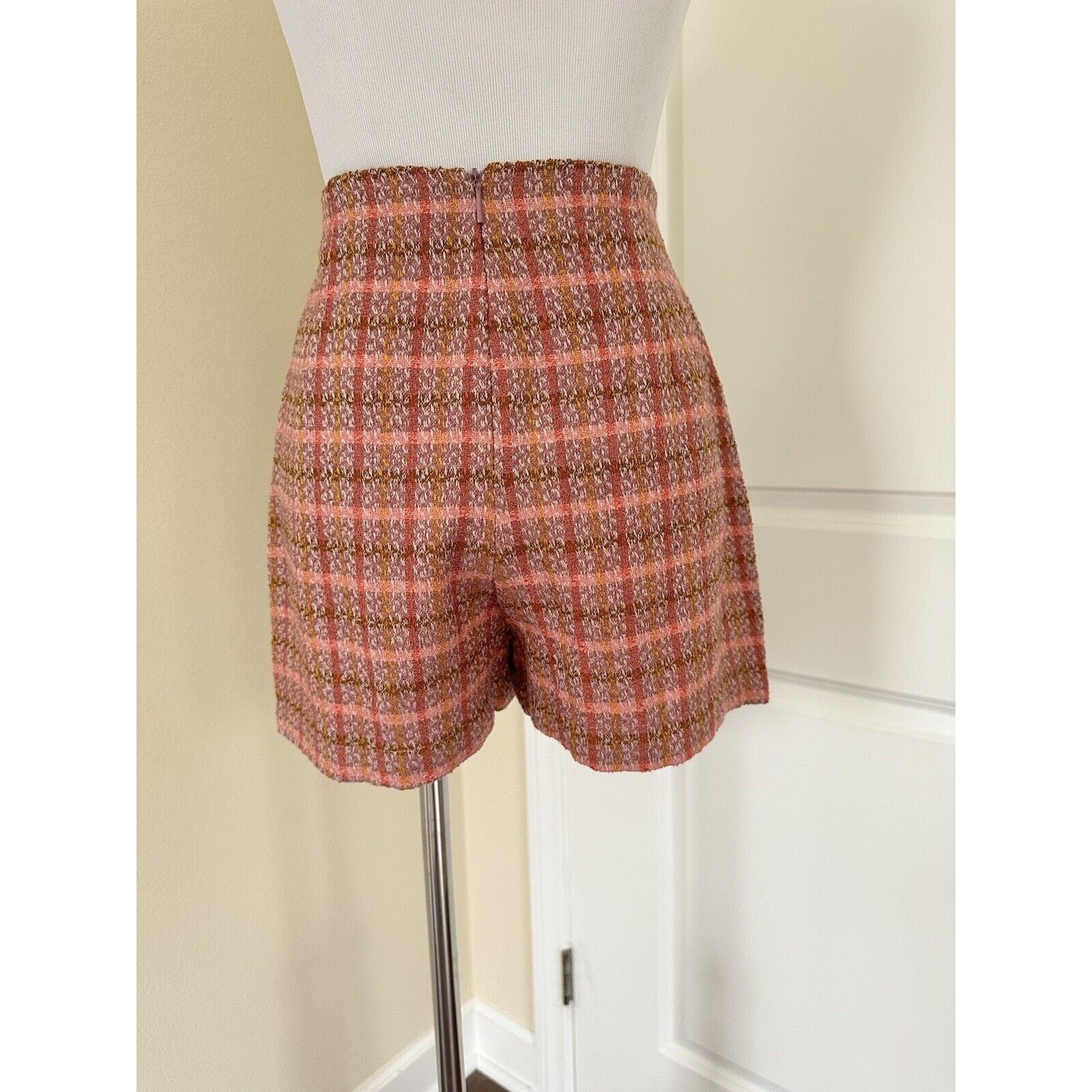 Mango Mango Skort Pink Peach Orange Plaid Pattern Women’s XS NWT Size 23" - 7 Thumbnail
