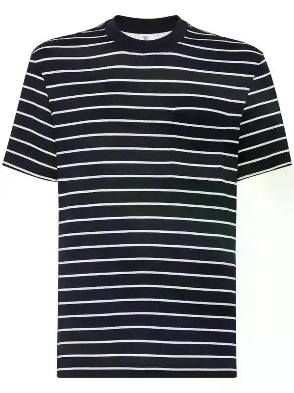 Brunello Cucinelli o1y0526 Crewneck T-Shirt in Midnight Blue/White Size US XS / EU 42 / 0 - 1 Thumbnail