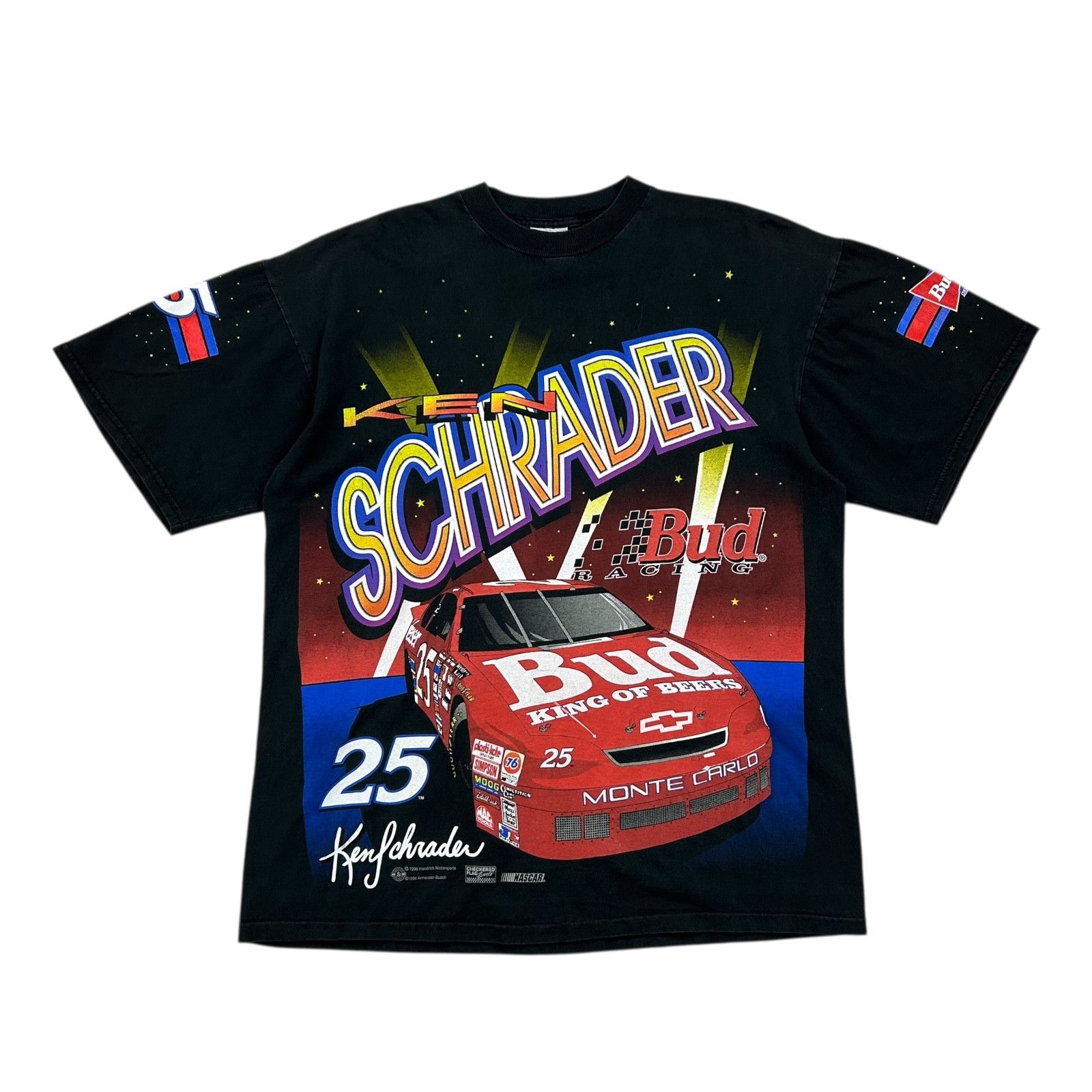 NASCAR VTG 90s NASCAR KEN SCHRADER 1996 BUD RACING AOP T-SHIRT XL Size US XL / EU 56 / 4 - 1 Thumbnail