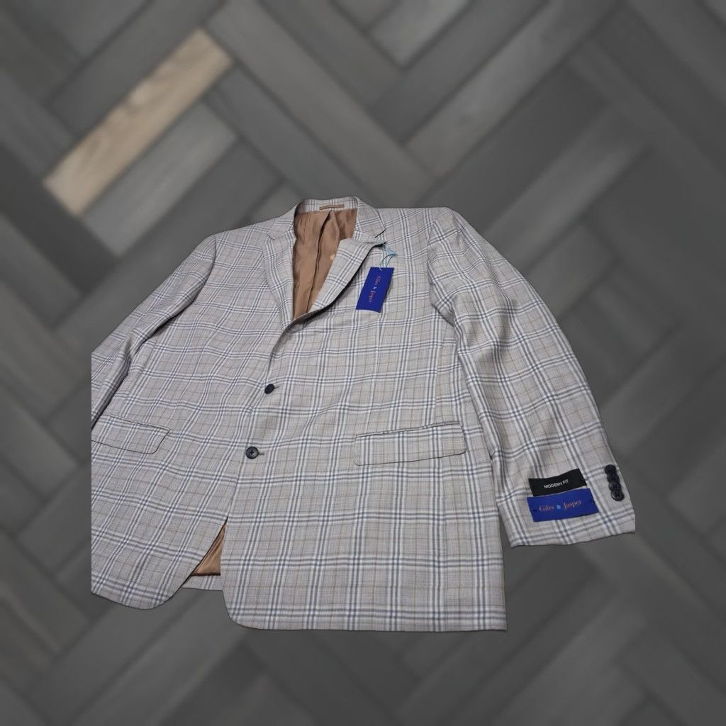 Vintage Giles & Jasper Blazer Mens 54L Gray Wool Plaid Modern Fit Sport Coat NWT Size 54R - 1 Thumbnail