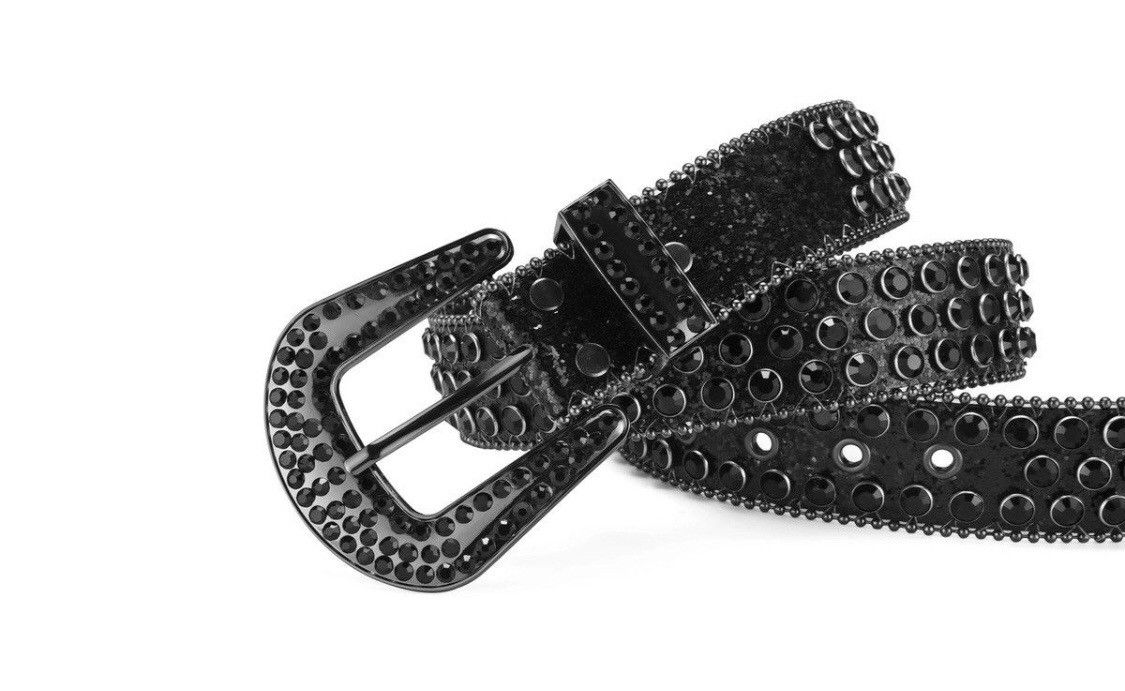 Leather Black rhinestone Rivet Belt Size ONE SIZE - 2 Thumbnail