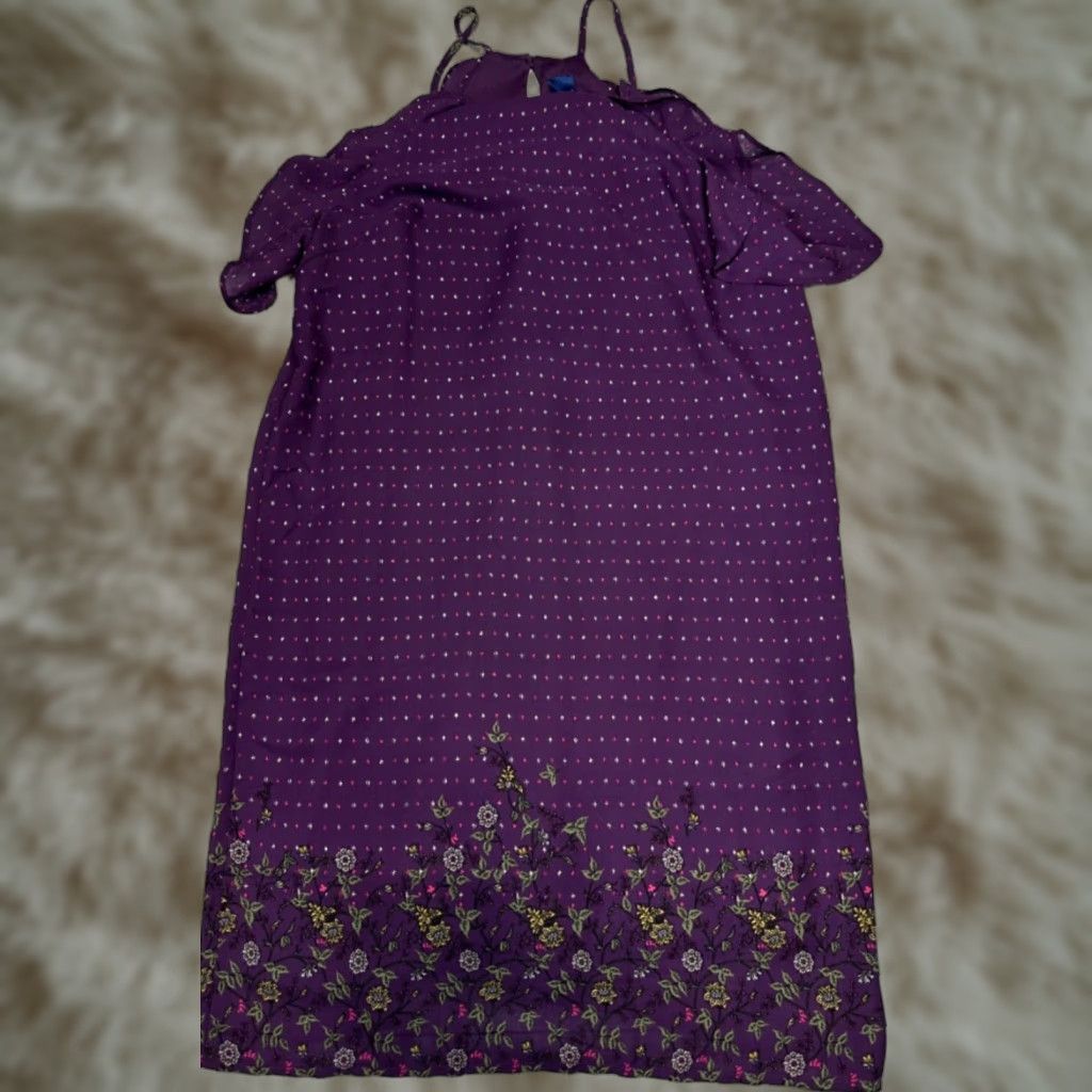 Vintage Francesca Blue Rain Purple Print Short Lined Polyester Shift Dress Sz S Women Size S / US 4 / IT 40 - 1 Thumbnail