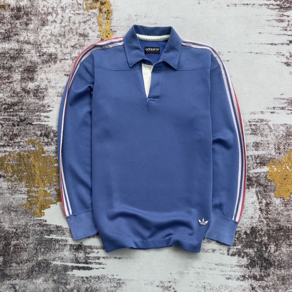 VINTAGE ADIDAS DESCENTE 3-STRIPES RUGBY SHIRT 1980s BLUE