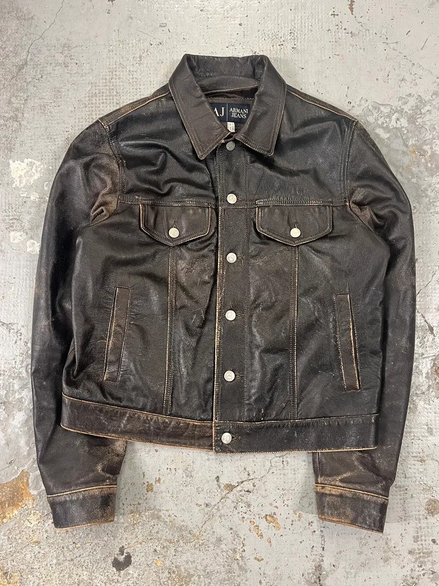 Armani 2000s Armani Trucker Faded Brown Leather Buttoned Jacket Size US M / EU 48-50 / 2 - 4 Thumbnail