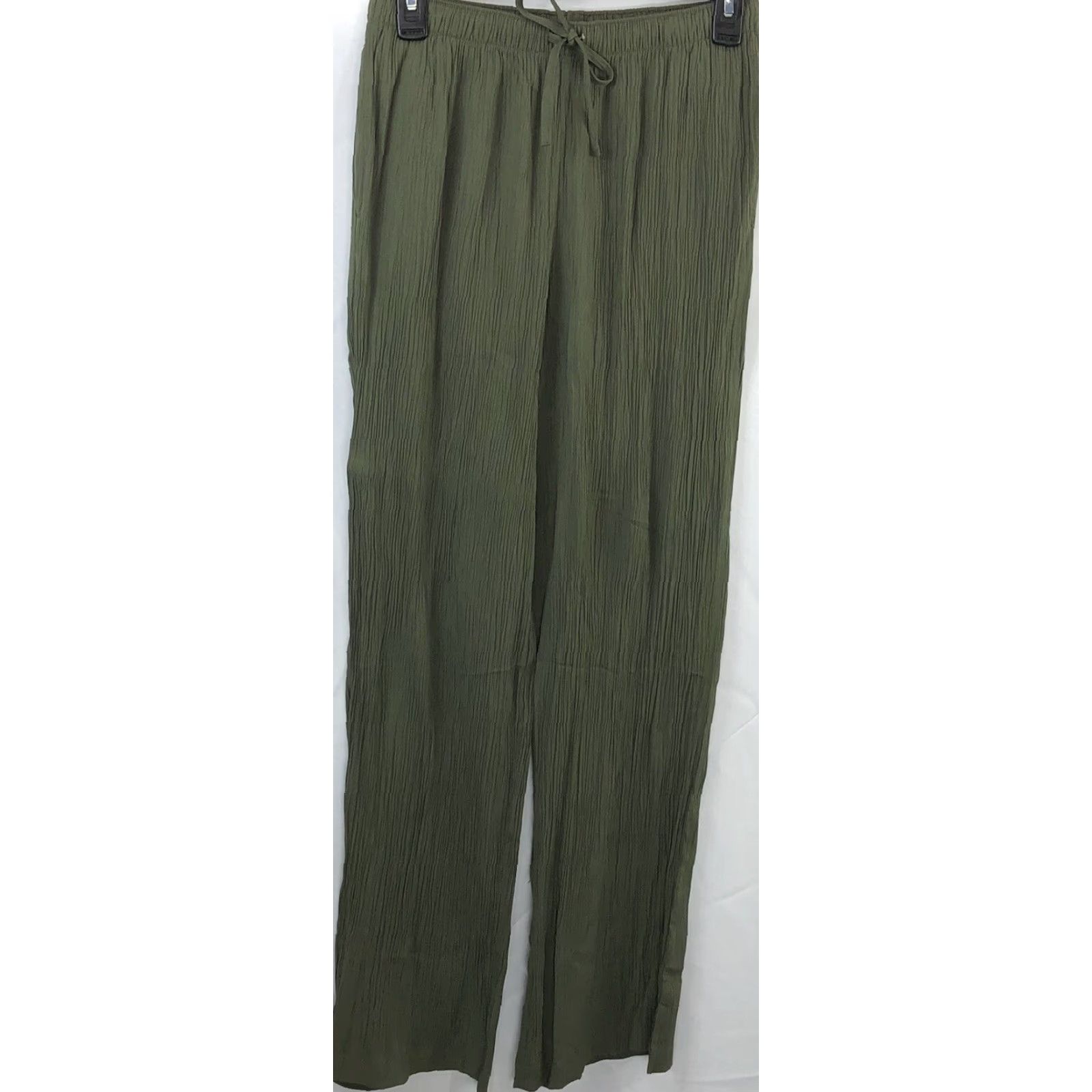 Vintage Jaclyn Smith Crepe Pants S Green Straight Leg 26" Elastic Waist Drawstring Lounge Size 28" / US 6 / IT 42 - 4 Thumbnail