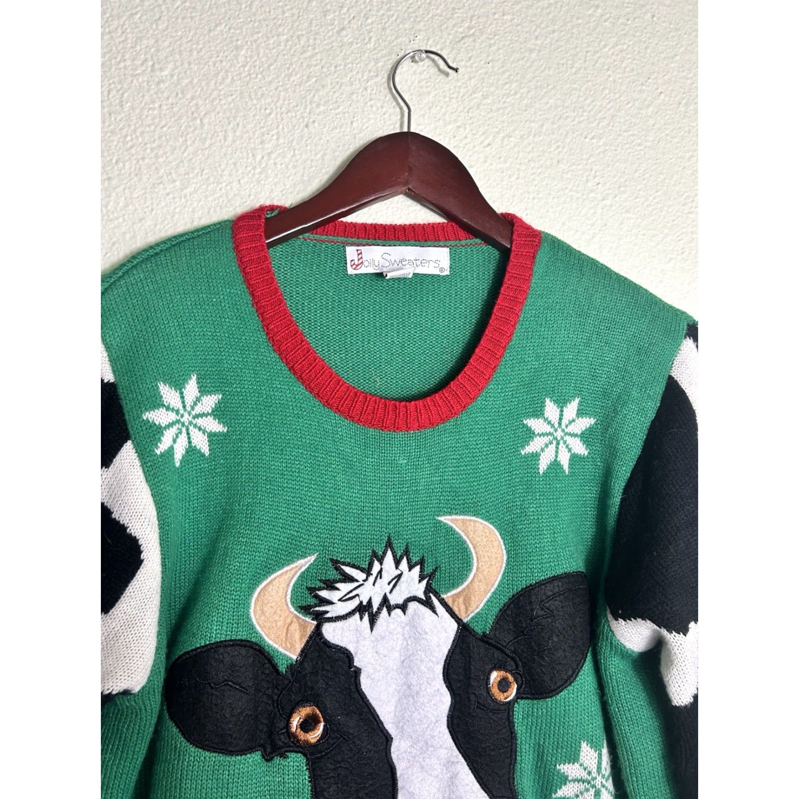 Vintage Jolly Sweaters Mens Medium Green Ugly Christmas Sweater Cow Cowbell Pullover Acrylic Size US M / EU 48-50 / 2 - 3 Thumbnail
