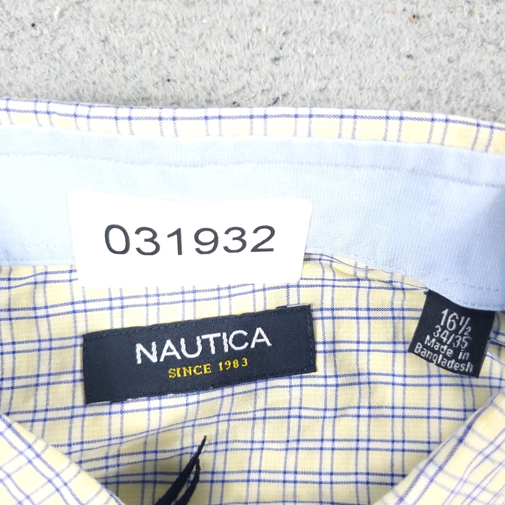 Nautica Nautica Dress Shirt Mens Size 16.5 Yellow Blue Plaid Long Sleeve Button-Up Regular Fit Size 42R - 7 Thumbnail