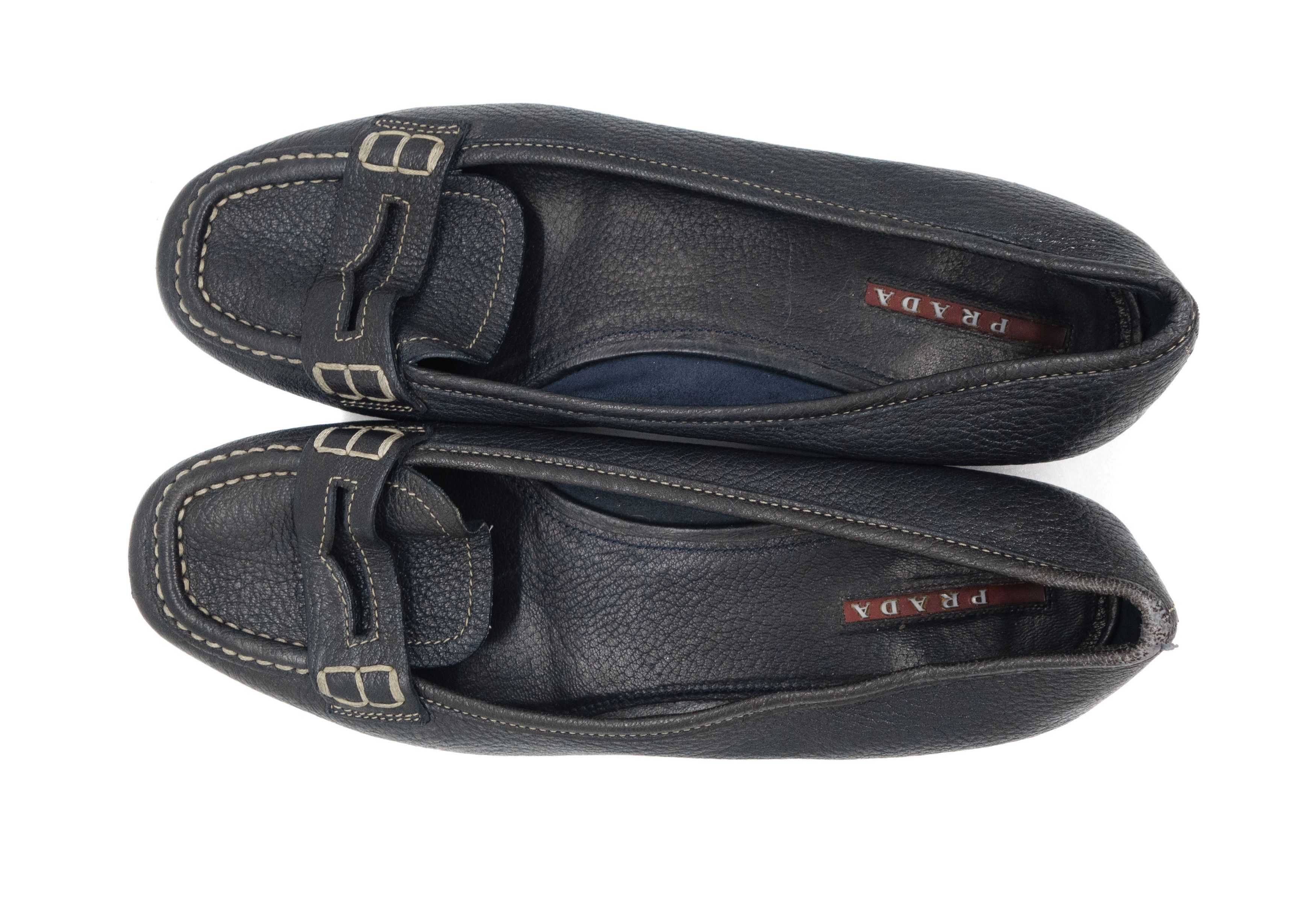 Prada Pebbled Leather Loafer Flats Vintage 00s Size US 8.5 / IT 38.5 - 3 Thumbnail