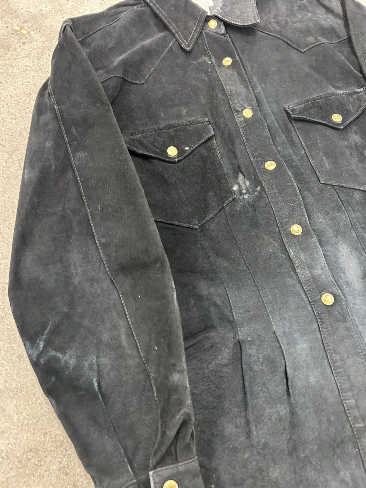 Vintage Moda Intl Leather Shirt Jacket Western Black Suede Rodeo Size S / US 4 / IT 40 - 3 Thumbnail