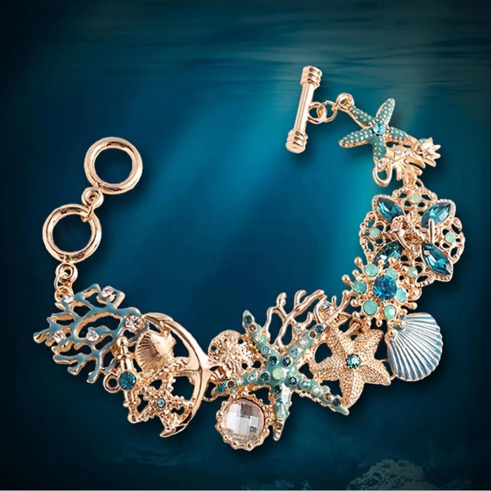 Designer Gold And Blue Ocean-Themed Bracelet NWT Size ONE SIZE - 1 Thumbnail