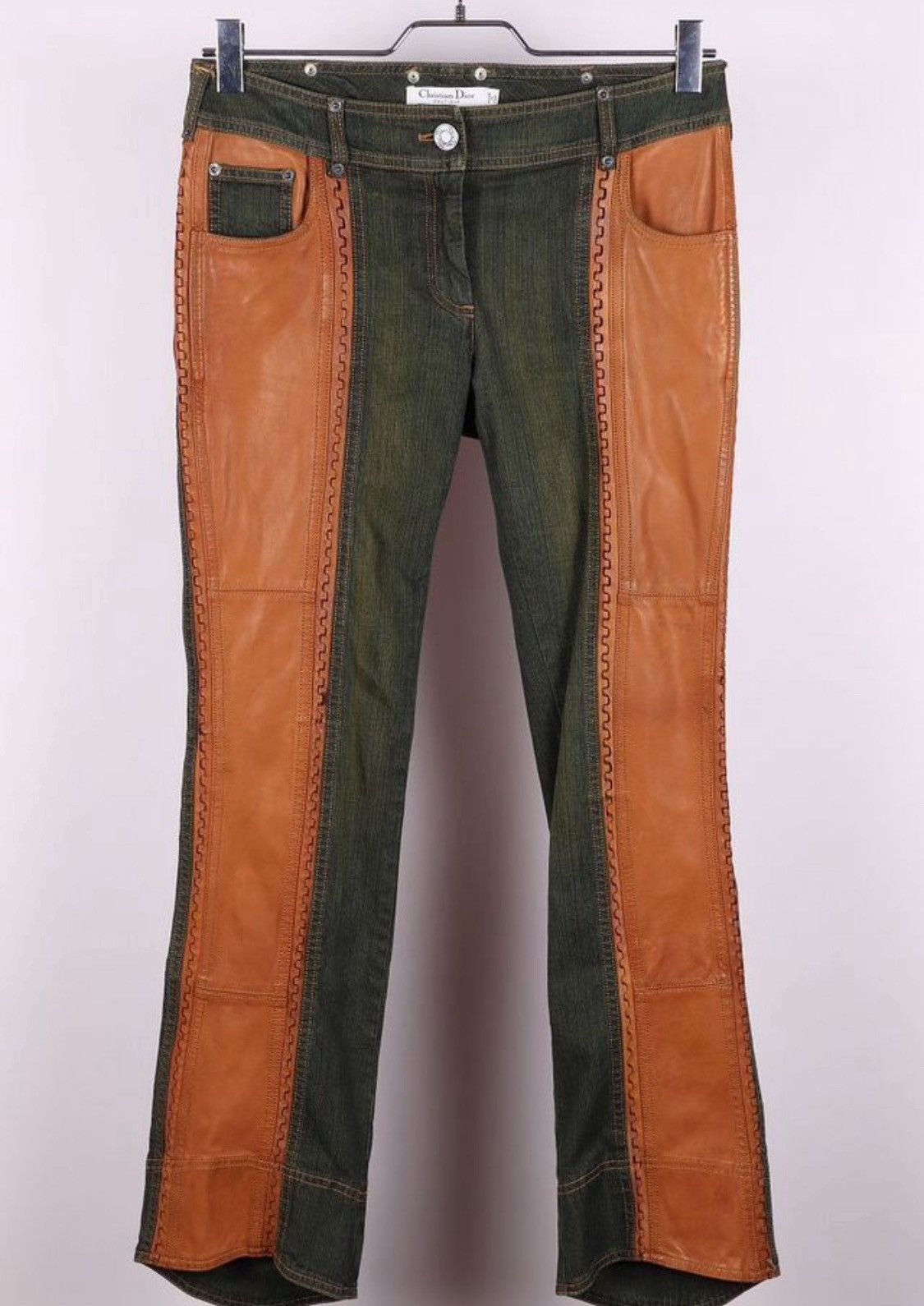 Dior Christian Dior Galliano Leather Panel Design Denim Pants Size 28" / US 6 / IT 42 - 1 Thumbnail