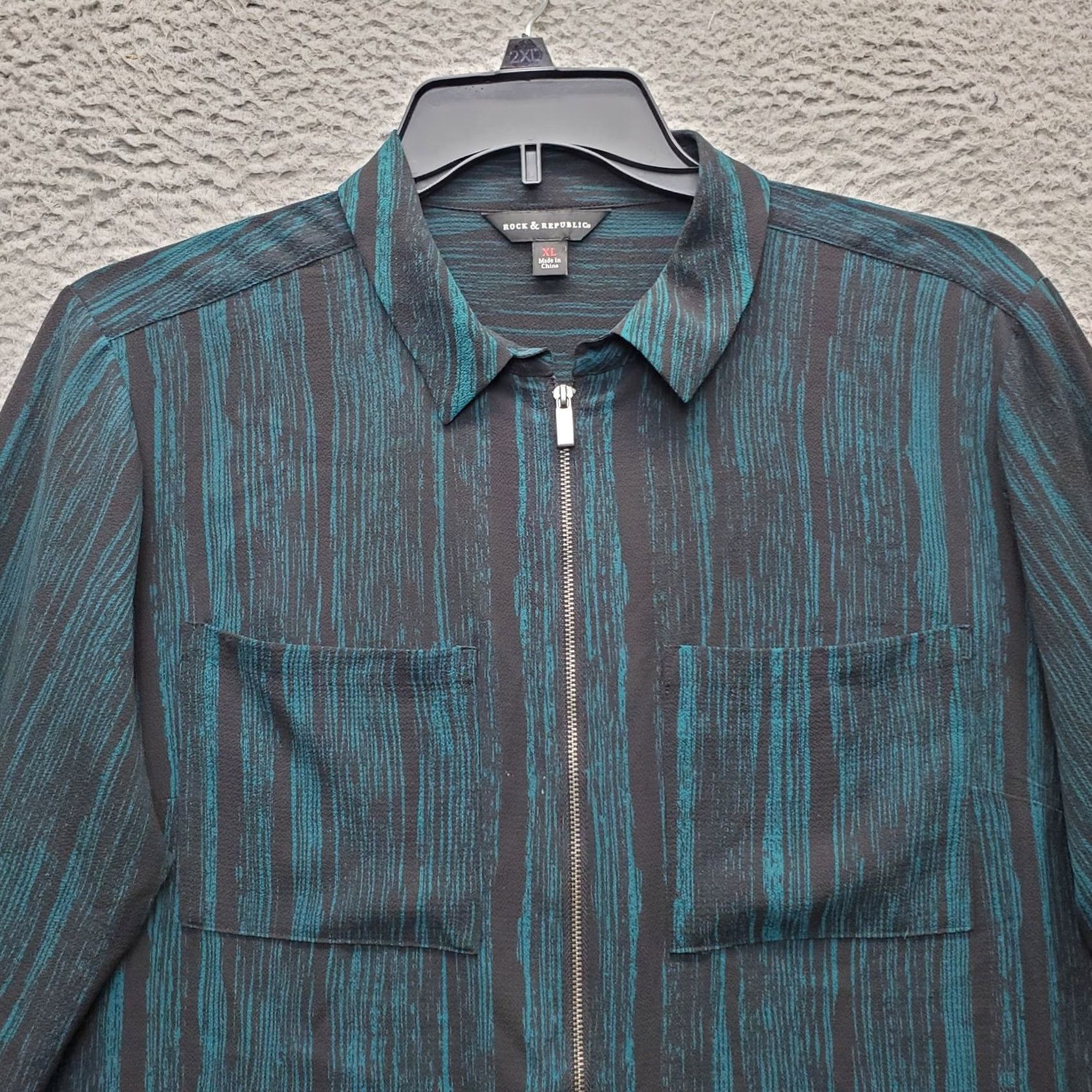 Vintage Rock & Republic Tunic Top Womens XL Multi Long Sleeve Collared Full Zip Shirt Size XL / US 12-14 / IT 48-50 - 3 Thumbnail