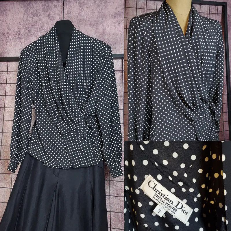 Dior Dior Black Polka Dot Long Sleeve Blouse 0089 Size M / US 6-8 / IT 42-44 - 1 Thumbnail