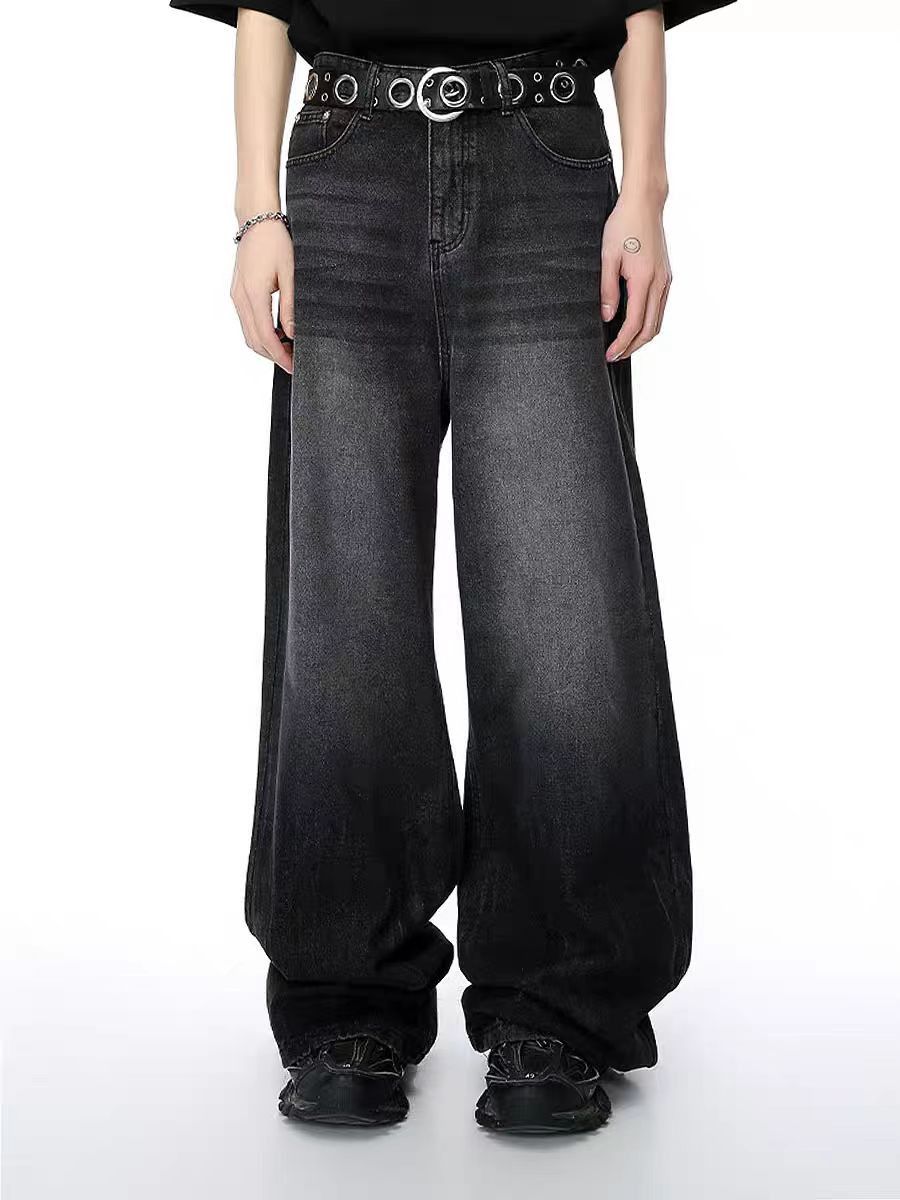 baggy harajuku style black and grey wide-leg casual jeans