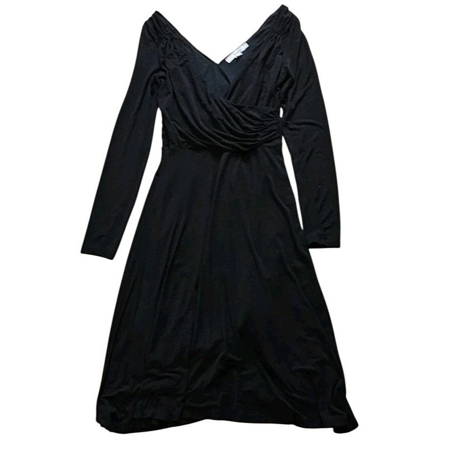 Boden Boden Black V-Neck Wrap-Style Ruched Fit Flare Stretch Jerse Size XS / US 0-2 / IT 36-38 - 1 Thumbnail