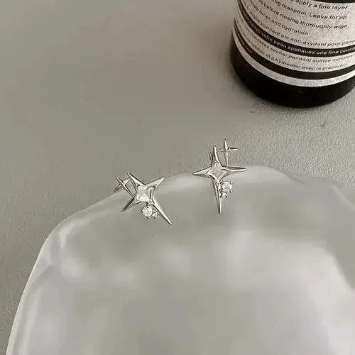 Jewelry Crystal Star Stone Earrings Gothic Punk Chrome Jewelry Spike Size ONE SIZE - 4 Thumbnail