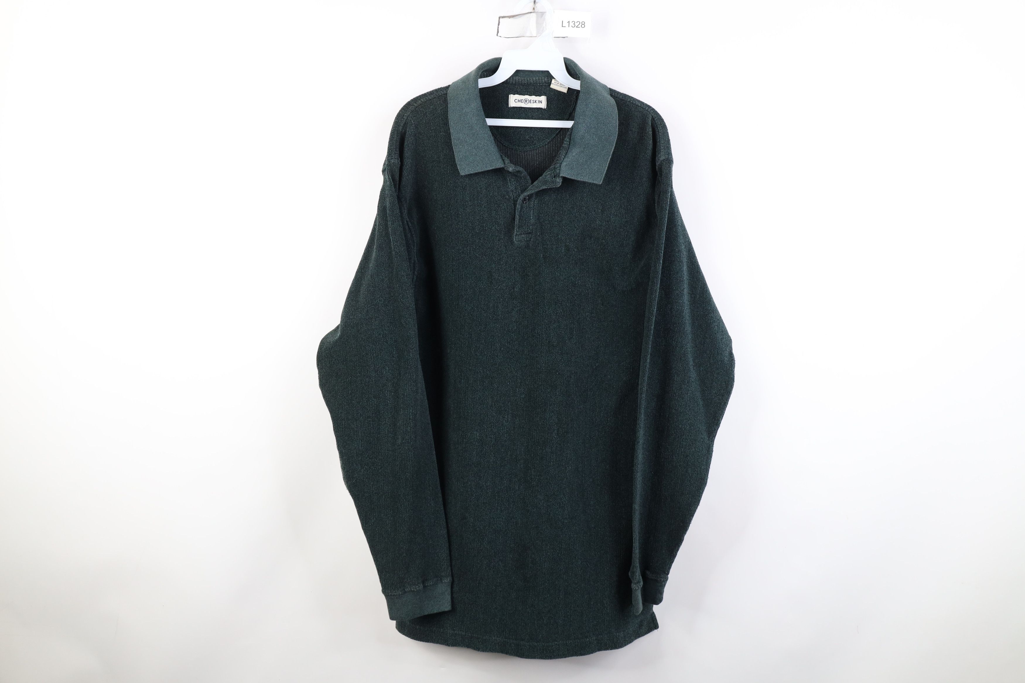 Vintage Vintage 90s Streetwear Fleece Long Sleeve Rugby Polo Green Size US L / EU 52-54 / 3 - 1 Thumbnail