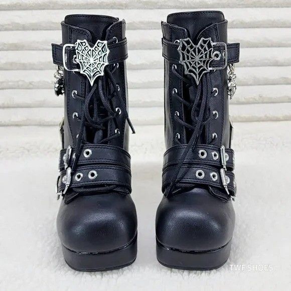 Other DEMONIA Gothika 66 Buckle / Charms Black Ankle Platform Hee Size US 9 / IT 39 - 2 Thumbnail