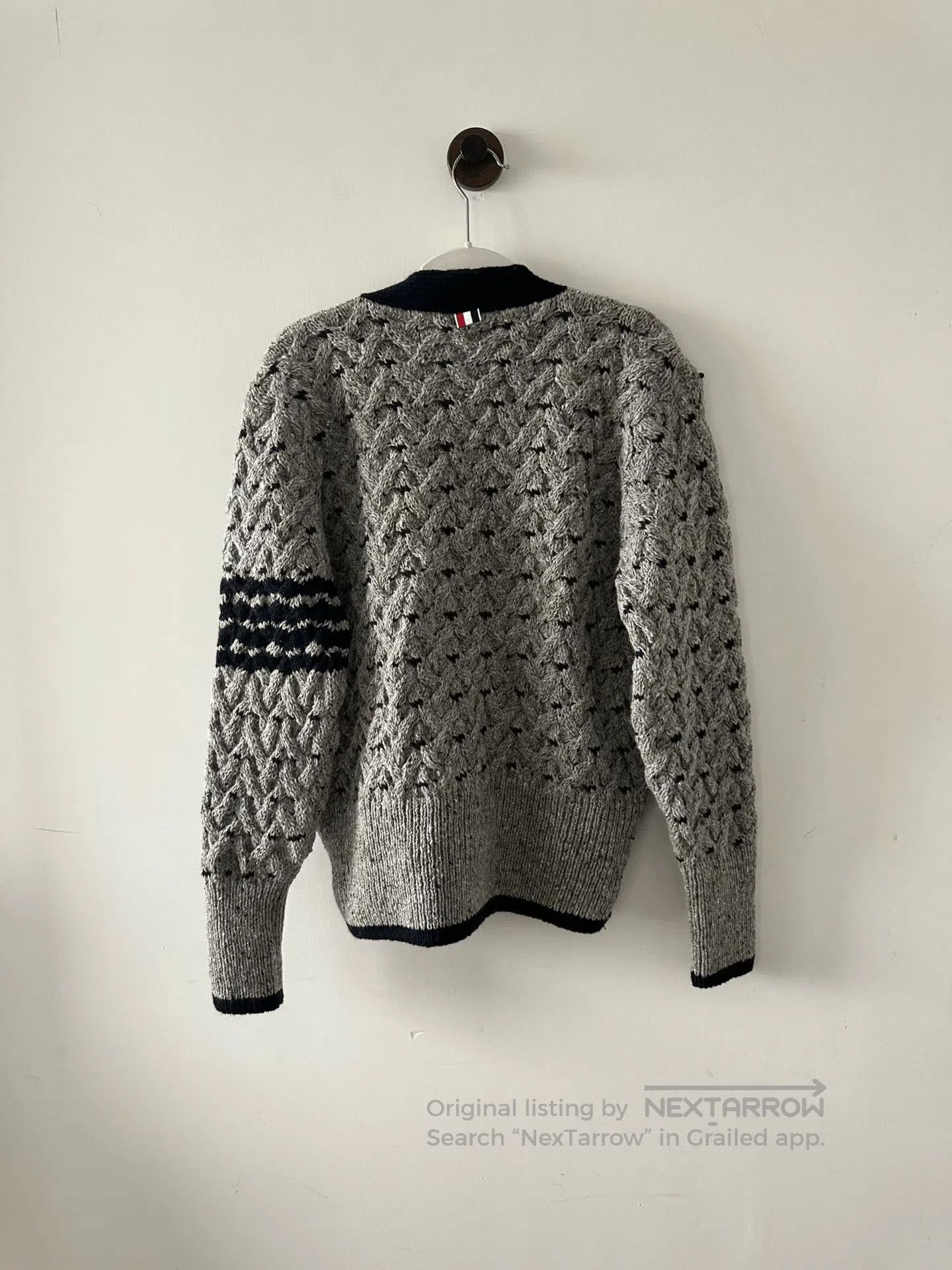 Thom Browne Thom Browne Gray Cable-Knit Cardigan. Size US XL / EU 56 / 4 - 2 Thumbnail