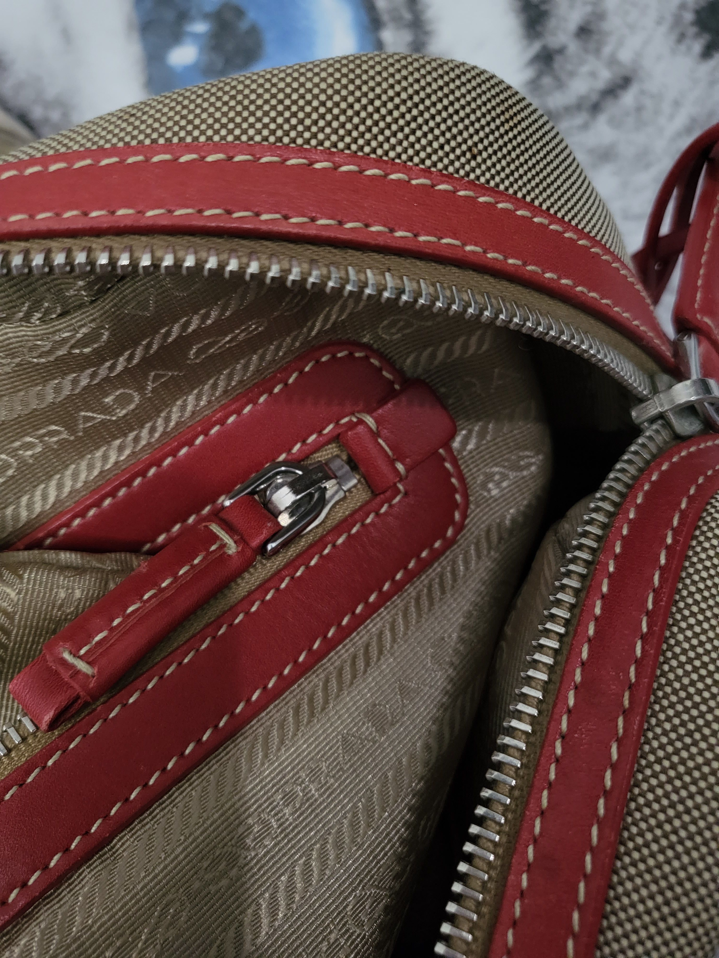 Prada Vintage Prada Canapa Jacquard Bag with Red Leather Inserts Size ONE SIZE - 9 Thumbnail