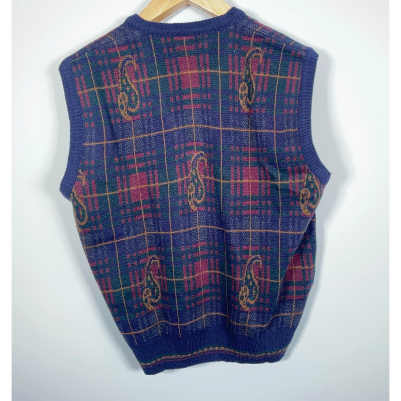 Vintage VINTAGE Eaton Plaid Paisley Sweater Vest Men XL Blue Italy Knit Wool Blend Size US XL / EU 56 / 4 - 2 Thumbnail