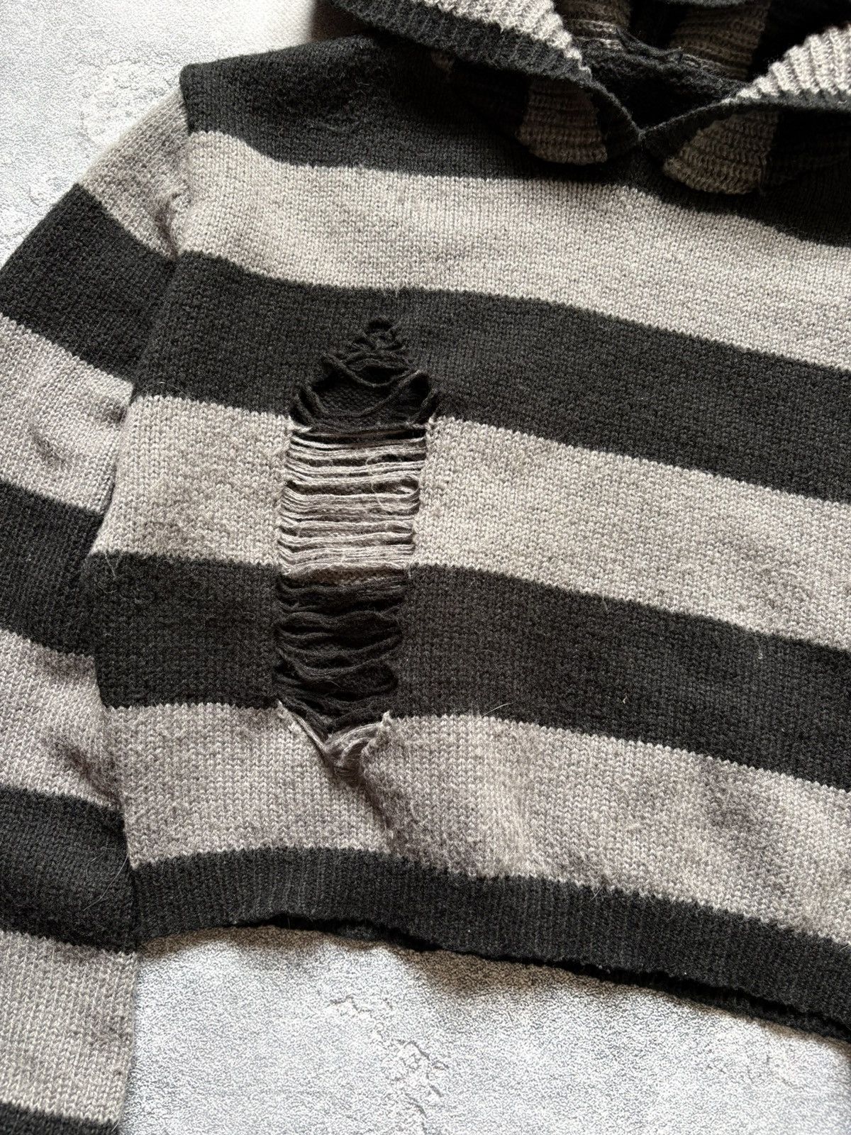 Hysteric Glamour Y2K Striped Distressed Cropped Grunge Knit Sweater Hoodie Size M / US 6-8 / IT 42-44 - 6 Thumbnail