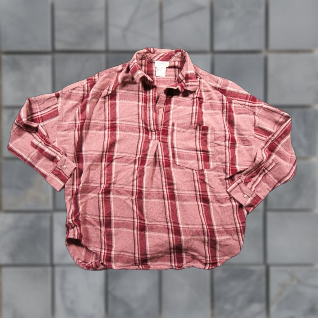 Ariat Ariat Shirt Womens Medium Pink Flannel Pullover Polo Relaxed Fit Plaid Western Shirt Size M / US 6-8 / IT 42-44 - 1 Thumbnail