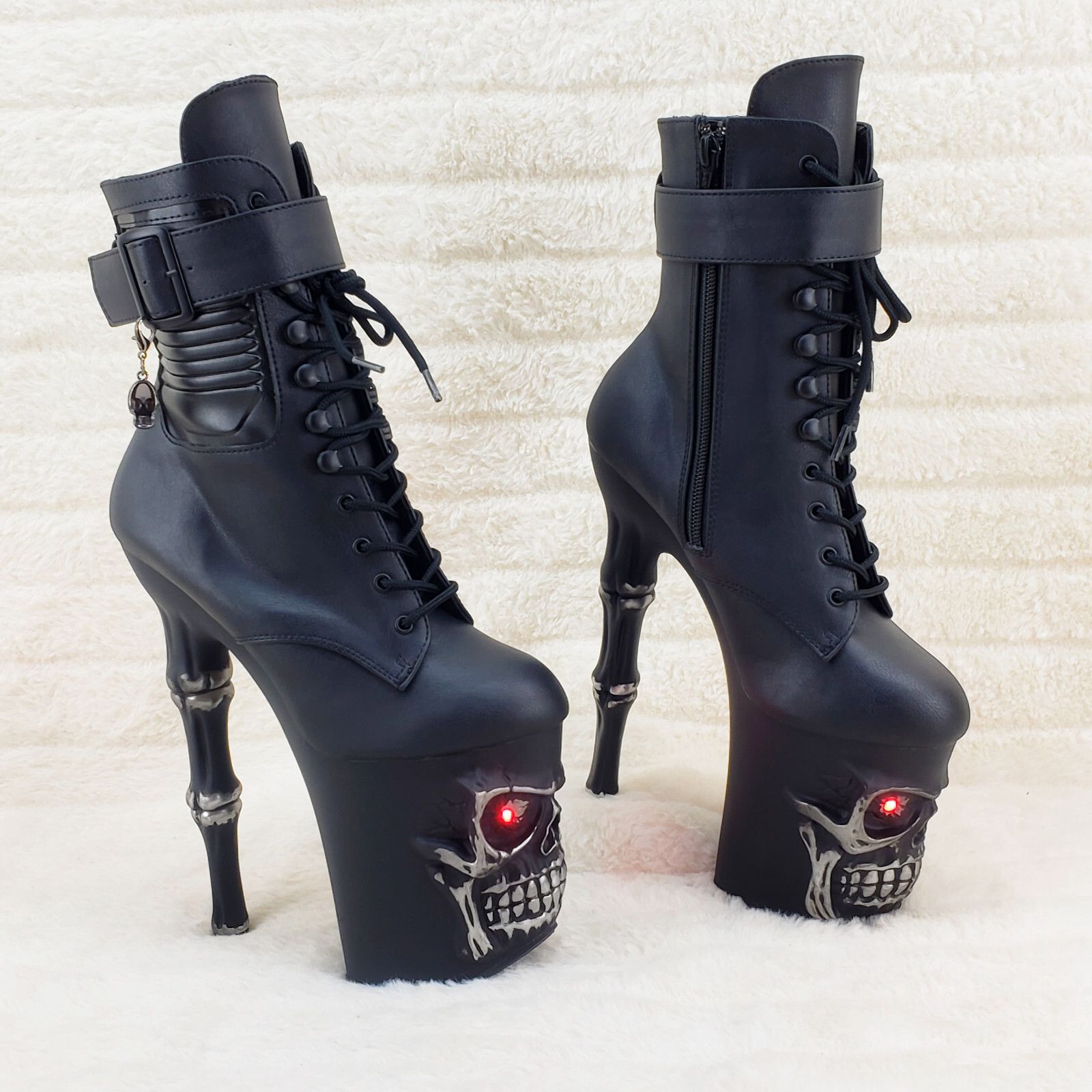 Other Rapture Black Skull & Bones 8" High Heel Platform Ankle Boot Size US 8 / IT 38 - 2 Thumbnail