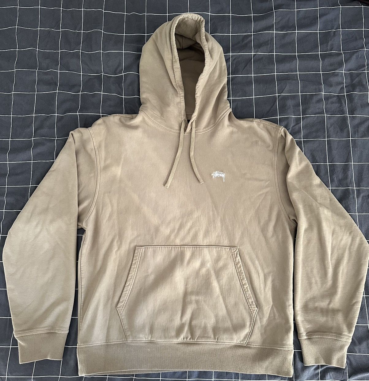 image of Heavyweight Embroidered Khaki Stussy Hoodie, Men's (Size 2XL)