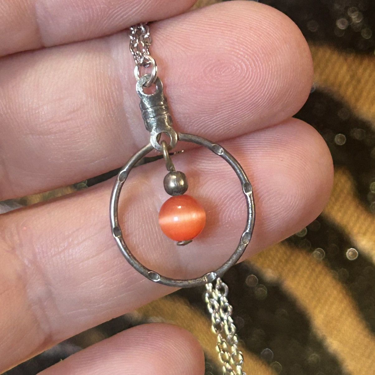 Handmade Handcrafted vintage peach cat eye glass medallion necklace Size ONE SIZE - 5 Thumbnail