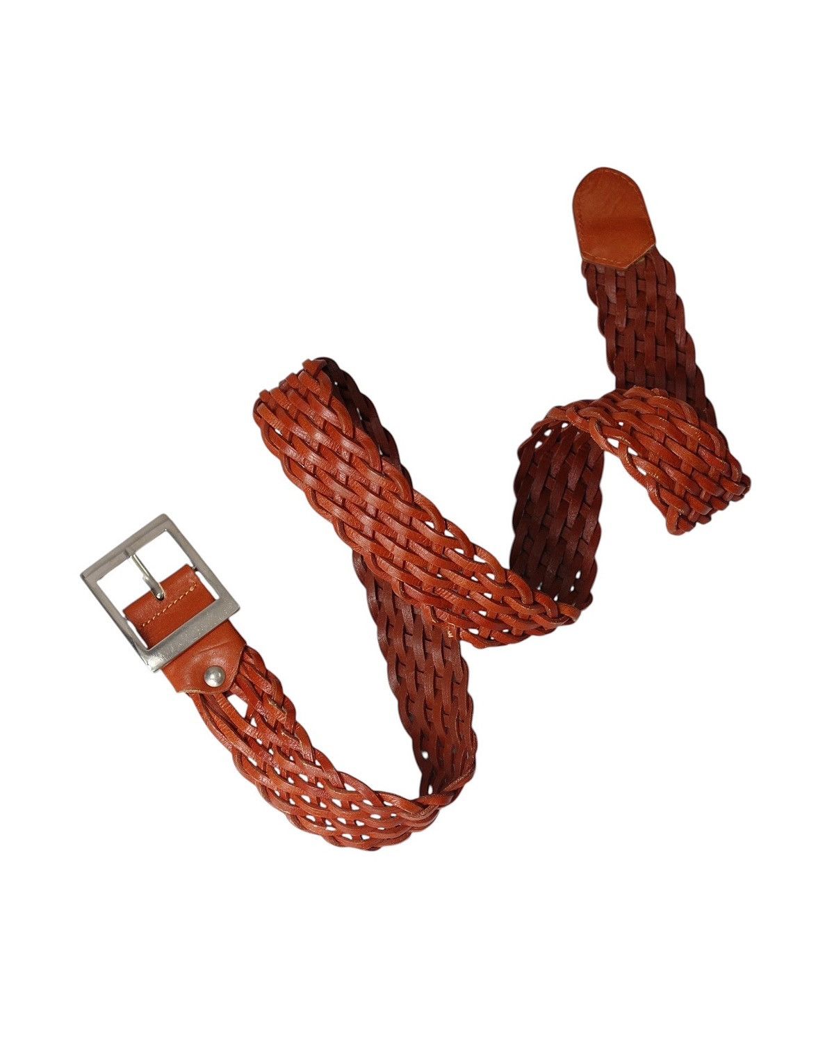 Vintage 2000S JAPANESE MADE HANDWOVEN LEATHER BELT REDDISH BROWN Size ONE SIZE - 1 Thumbnail