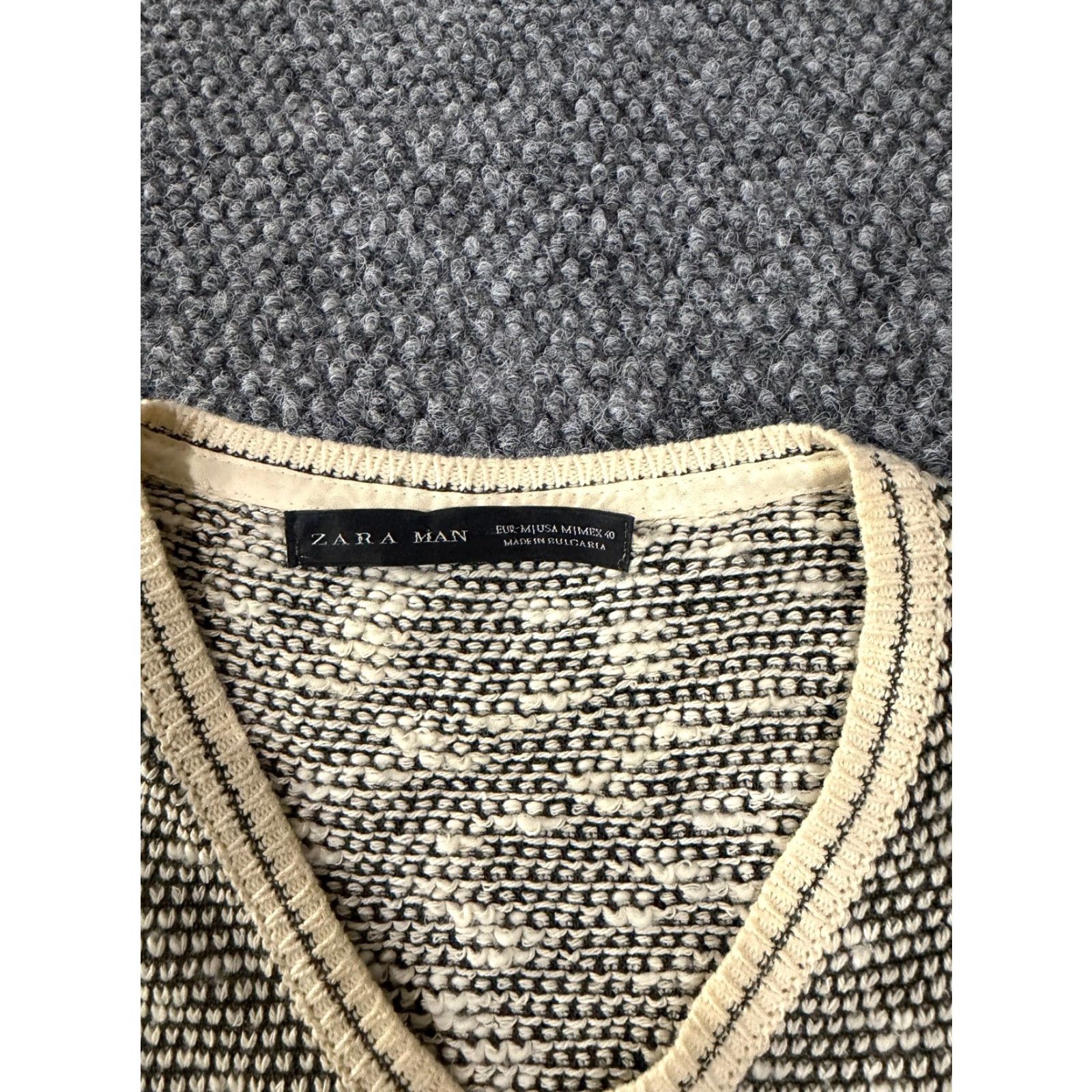 Zara Zara Sweater Mens M Pullover Knit V-Neck Long Sleeve Beige Cream Cotton Size US M / EU 48-50 / 2 - 4 Thumbnail