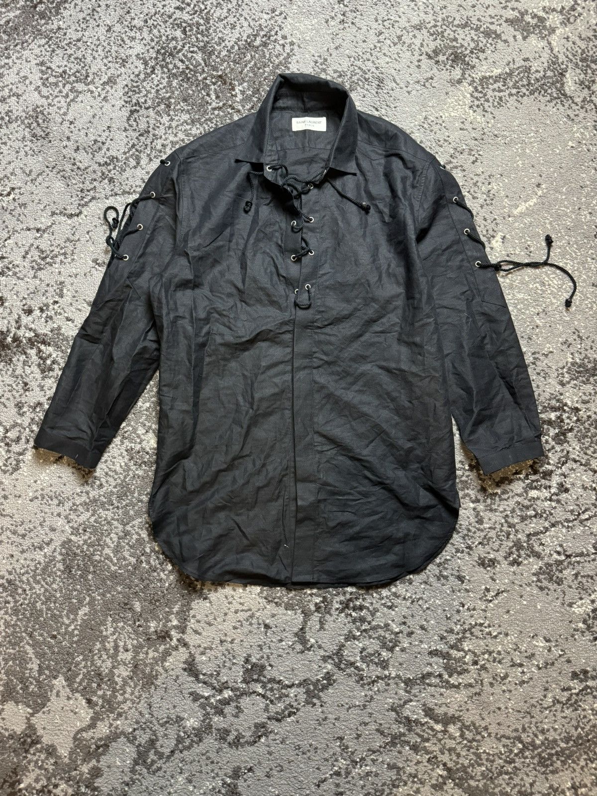 Saint Laurent Paris × Vintage Vintage Saint Laurent Paris Linen Blouse Opium Black Lace Size US M / EU 48-50 / 2 - 1 Thumbnail