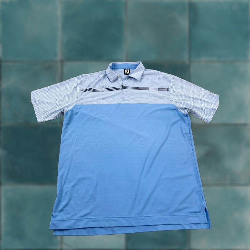 Footjoy FootJoy Golf Polo Shirt Mens Large Blue Horizontal Stripe Performance Collared Size US L / EU 52-54 / 3 - 1 Thumbnail
