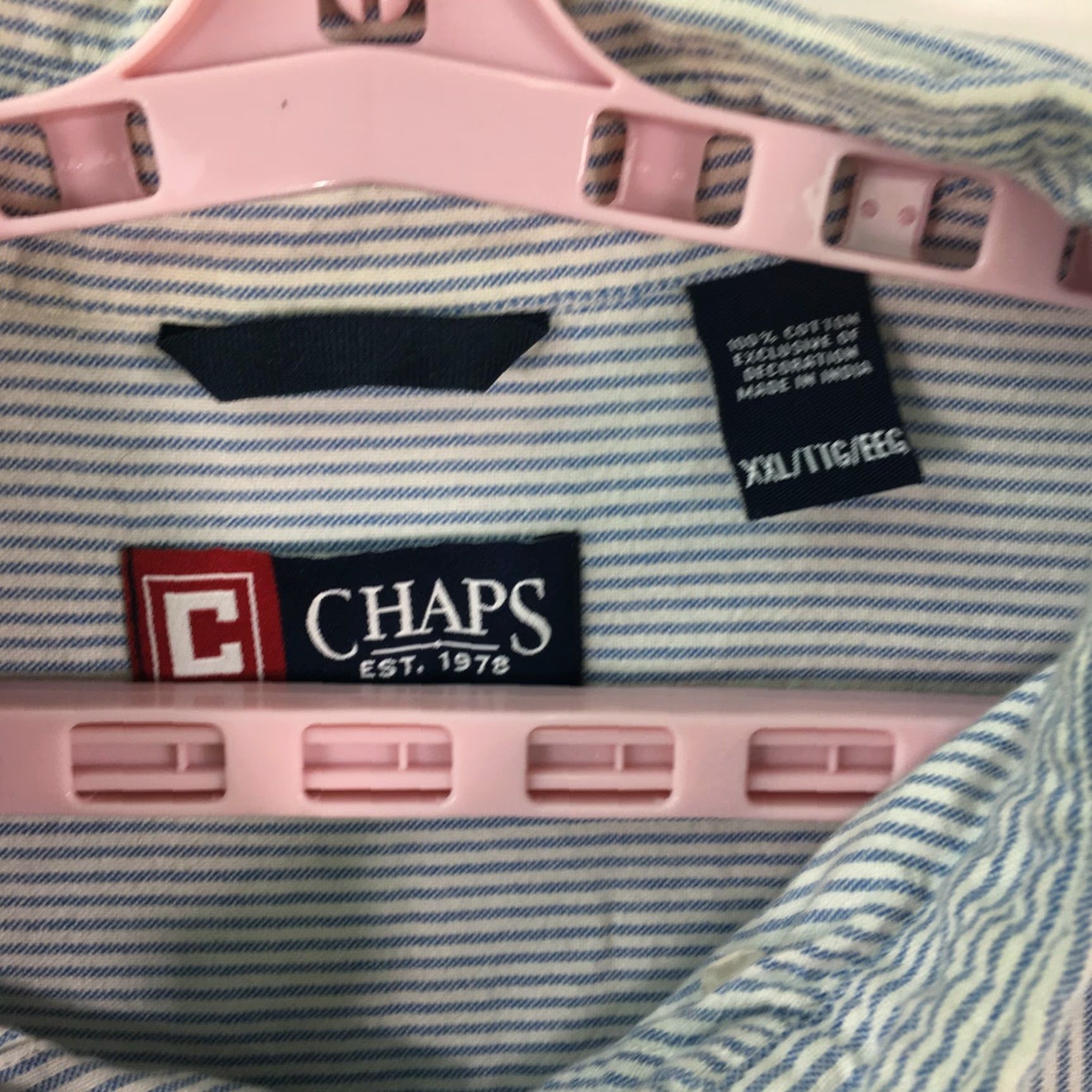 Chaps Chaps Mens Button Up Shirt Long Sleeve Casual Regular XXL Blue Button-Down Collared 100% Cotton Pinstriped Casual Designer Vintage No N/A Size US XXL / EU 58 / 5 - 4 Thumbnail