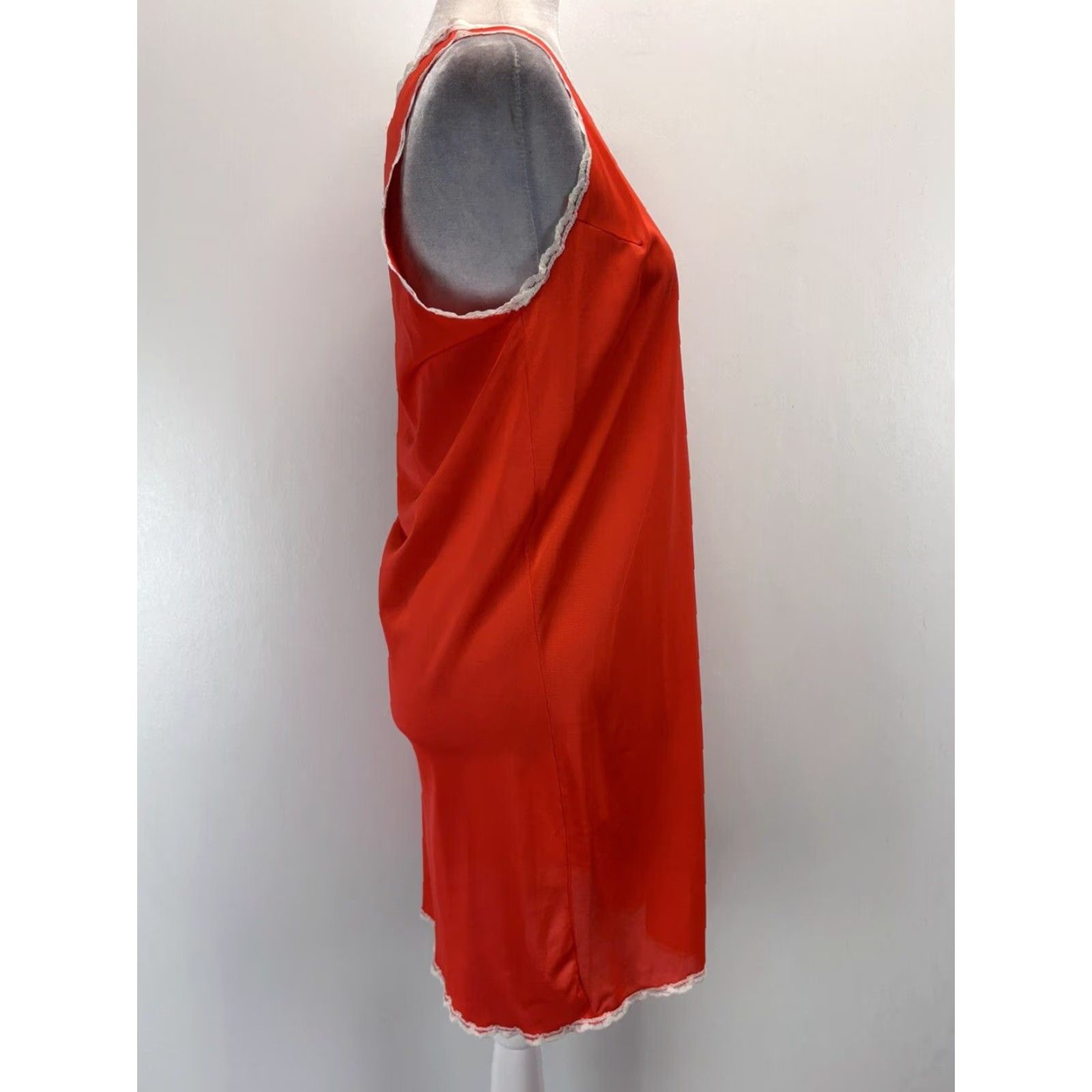 Vintage VINTAGE Formfit Rogers Nylon Nightgown Small Women's Orange Lace Trim Sleevesless 1970s Size ONE SIZE - 2 Thumbnail