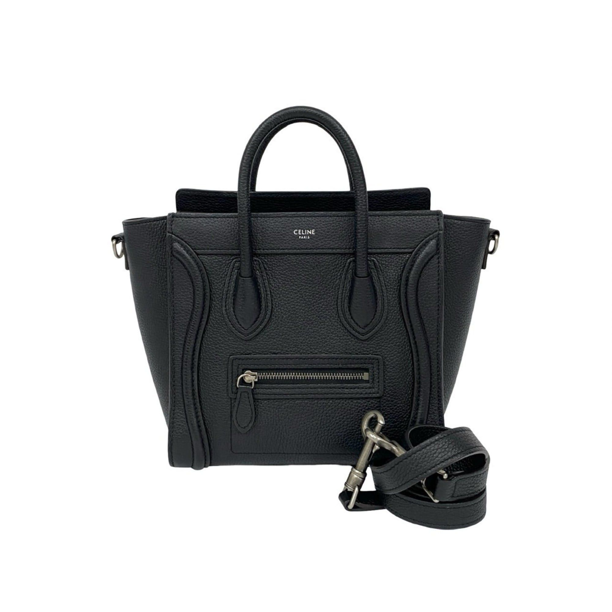Celine Luggage Nano Shopper Leather 2-Way Handbag/shoulder Bag/mini Tote Bag, Black, 37507, Women's