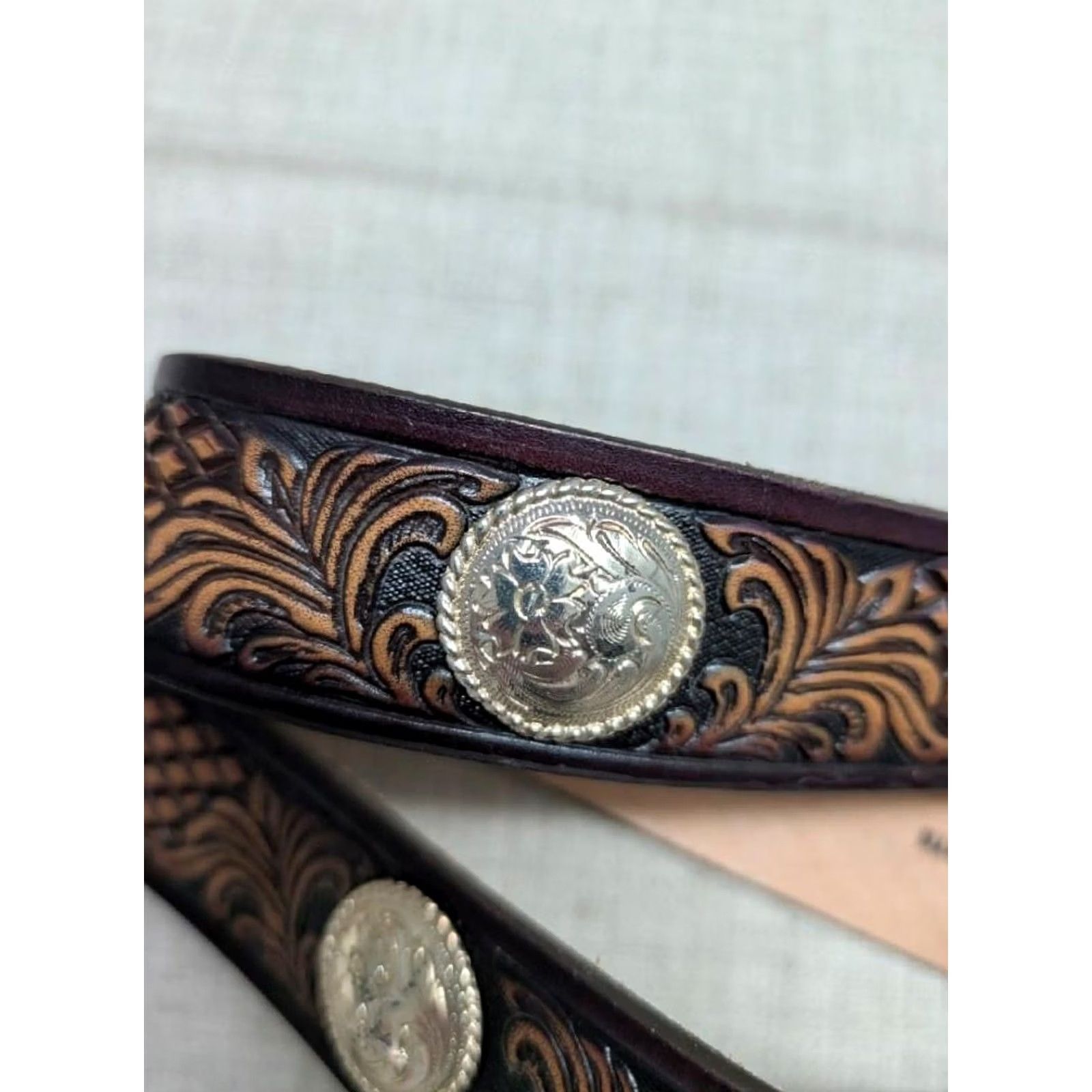 Tony Lama VINTAGE Tony Lama belt Western Belt 40 Tooled Buckle USA Made Brown Leather Men Size 40 - 7 Thumbnail