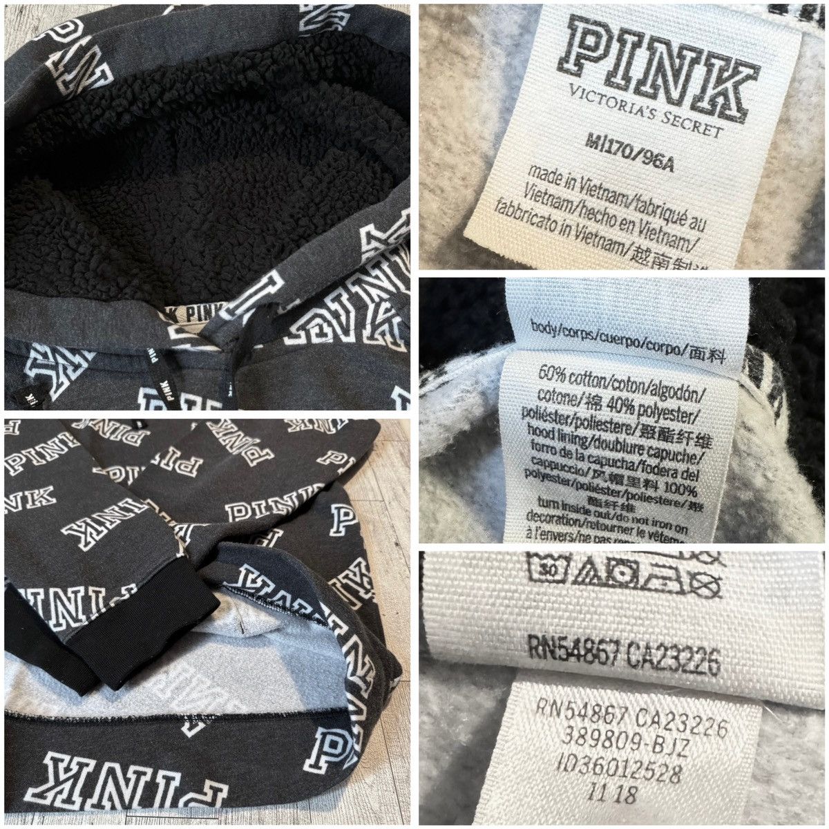 Pink × Victoria's Secret VS Pink, Retro, Sherpa Lined, Pullover Logo Hoodie Size M / US 6-8 / IT 42-44 - 10 Thumbnail
