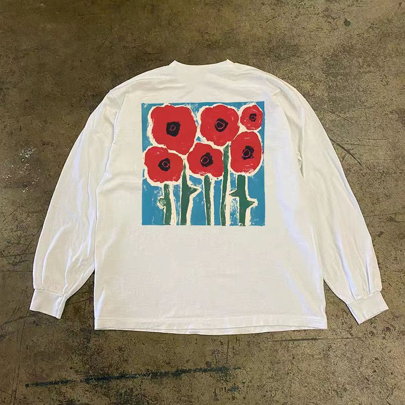 Japanese Brand × Vintage White casual retro floral print long sleeve t-shirt Size US L / EU 52-54 / 3 - 1 Thumbnail