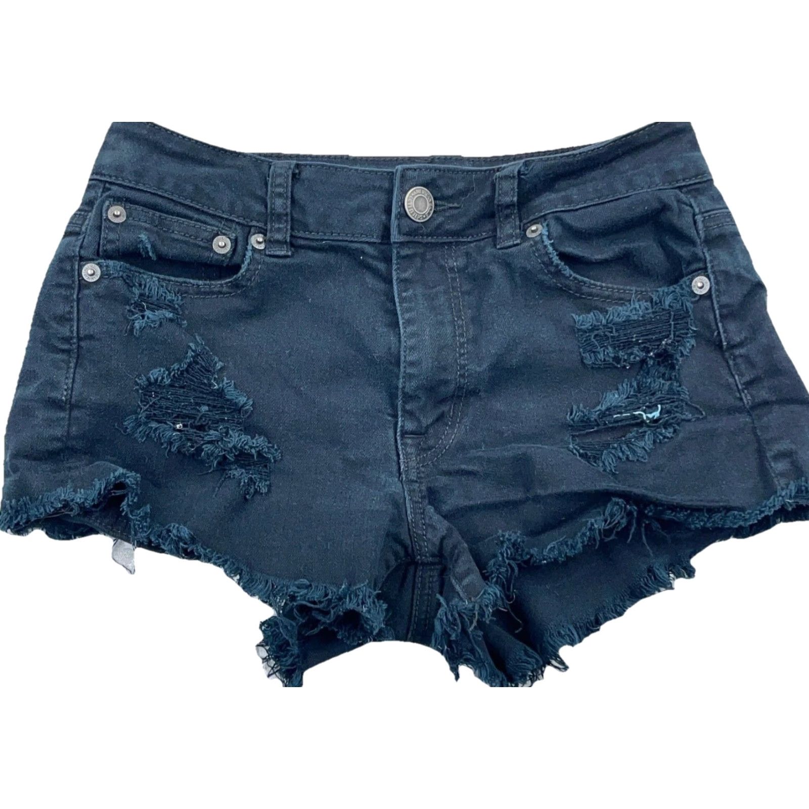 American Eagle Outfitters American Eagle Shorts Women 2 Cut Off Mid Rise Shortie Black Raw Frayed Hem Size 26" / US 2 / IT 38 - 2 Thumbnail