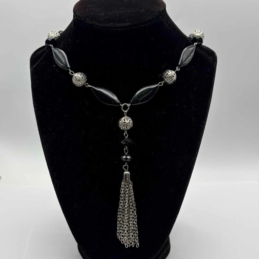 Other Black & Silver Tassel Necklace Size ONE SIZE - 1 Thumbnail